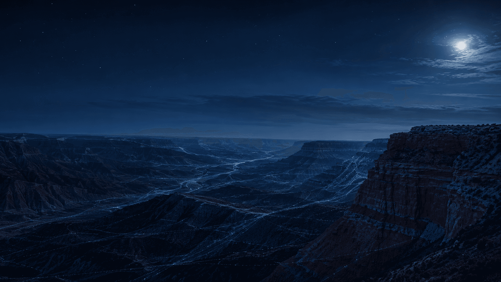 Palo Duro Canyon at night with subtle digital light paths